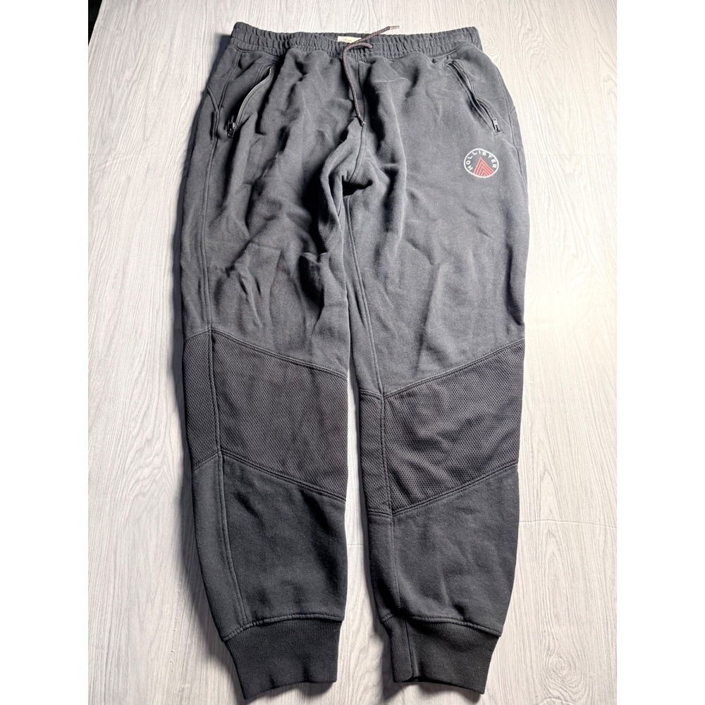 Hollister Mens Fleece Joggers Gray Mesh Knee Panel Zip Pockets‎ Large